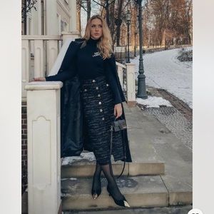 Zara Tweed Textured Midi Skirt small